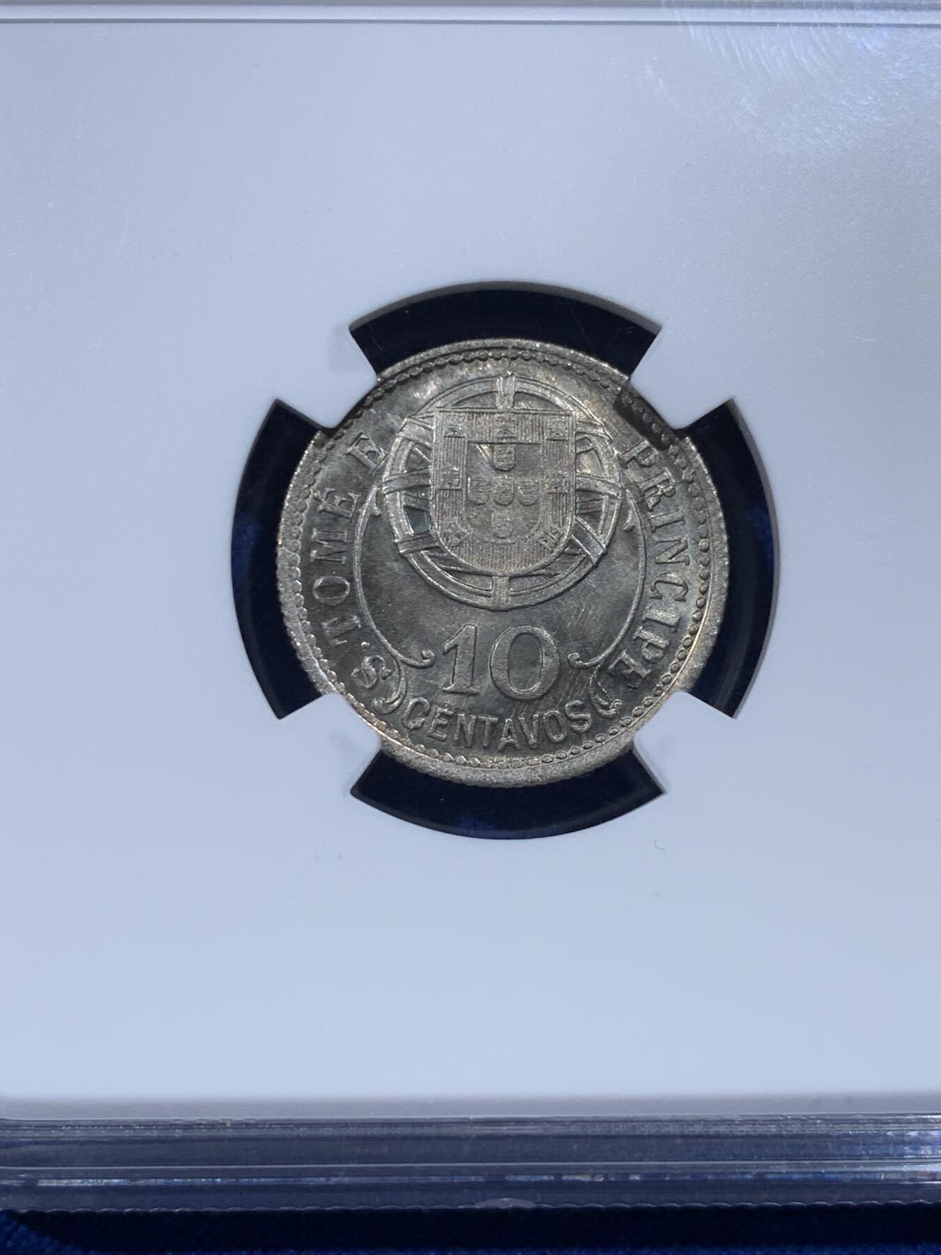 《竞宝斋》第443场 周日，周一，2场连拍 （全场包邮） 冠军分 NGC MS67 葡属圣多美和普林西比 1929年 10分 殖民地品种中的顶级高分