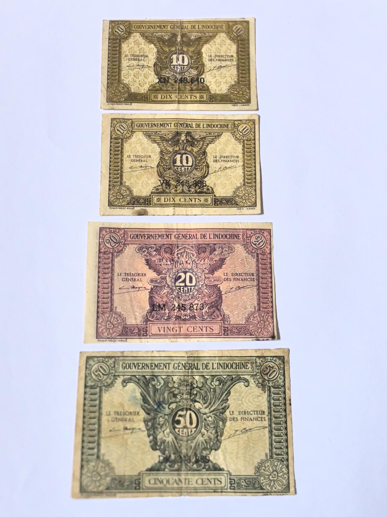 各国外币第100期 无佣金 东方汇理银行1毛2毛5毛 四张