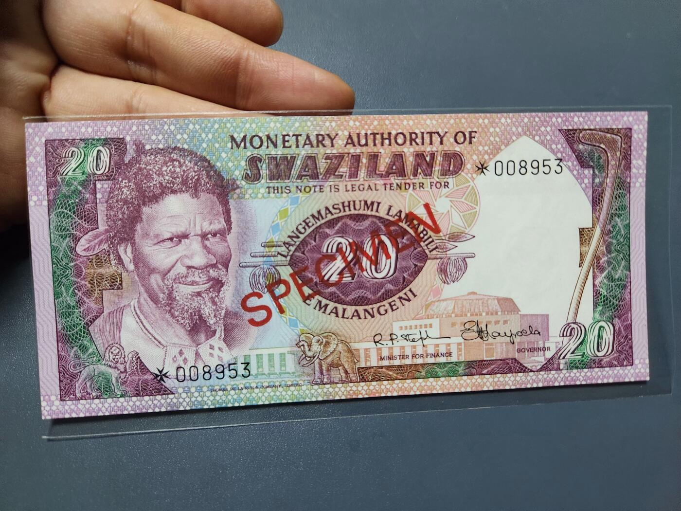 12月3号晚上8点 外国纸币自动截拍第67场 斯威士兰  20里兰吉尼 全新样票