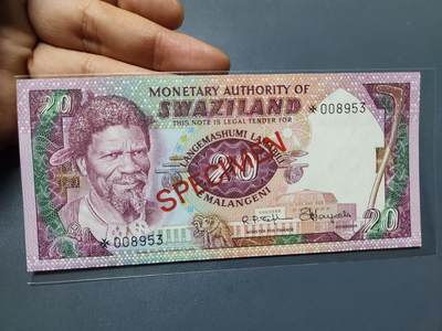 12月3号晚上8点 外国纸币自动截拍第67场 - 斯威士兰  20里兰吉尼 全新样票
