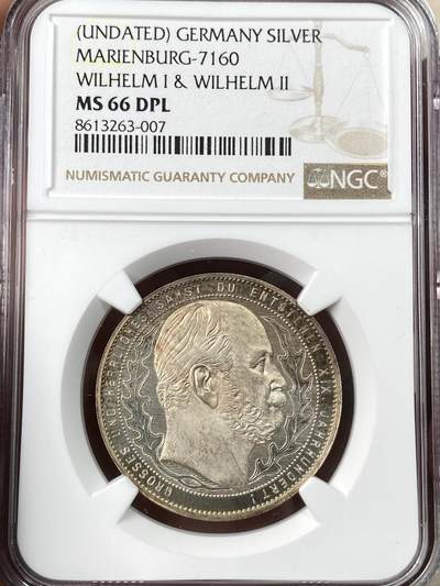 万国钱币拍卖第056期 - NGC MS66DPL 1897年德国威廉二世纪念其祖父威廉一世诞辰100周年纪念银章 通体金色玫瑰彩包浆深度精铸镜面顶级冠军分