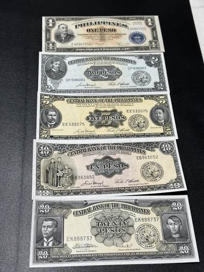 《外钞收藏家》第五百九十期（欧洲强钞、港币、硬通货及丰富裸币大拍场）（本平台长期征集拍品、欢迎藏友们联系合作） - 菲律宾两个版本2-20比索 全新 但轻微荧光不绝
