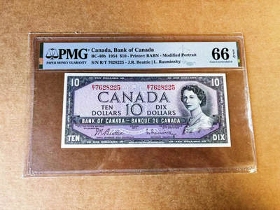 【Blue Auction】世界纸币精拍第757期——18级TOP拍卖/信誉/品质/专业/高效💫 - 加拿大 1954年10元 女王 PMG66EPQ 