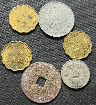 文馨钱币收藏第 284 场，【 长期接收代拍品】老藏家拍品南朝鲜李承晚时期货币，泰国大型纪念币，土耳其各时期及各国套币场 - 德国 1 马克，英属香港贰毫，48 年丹麦 10 欧尔，乾隆通宝