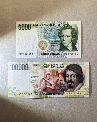 【Blue Auction】世界纸币精拍第757期——18级TOP拍卖/信誉/品质/专业/高效💫 - 【一组2张 含88尾及AA冠】意大利5000-10万里拉 全新UNC