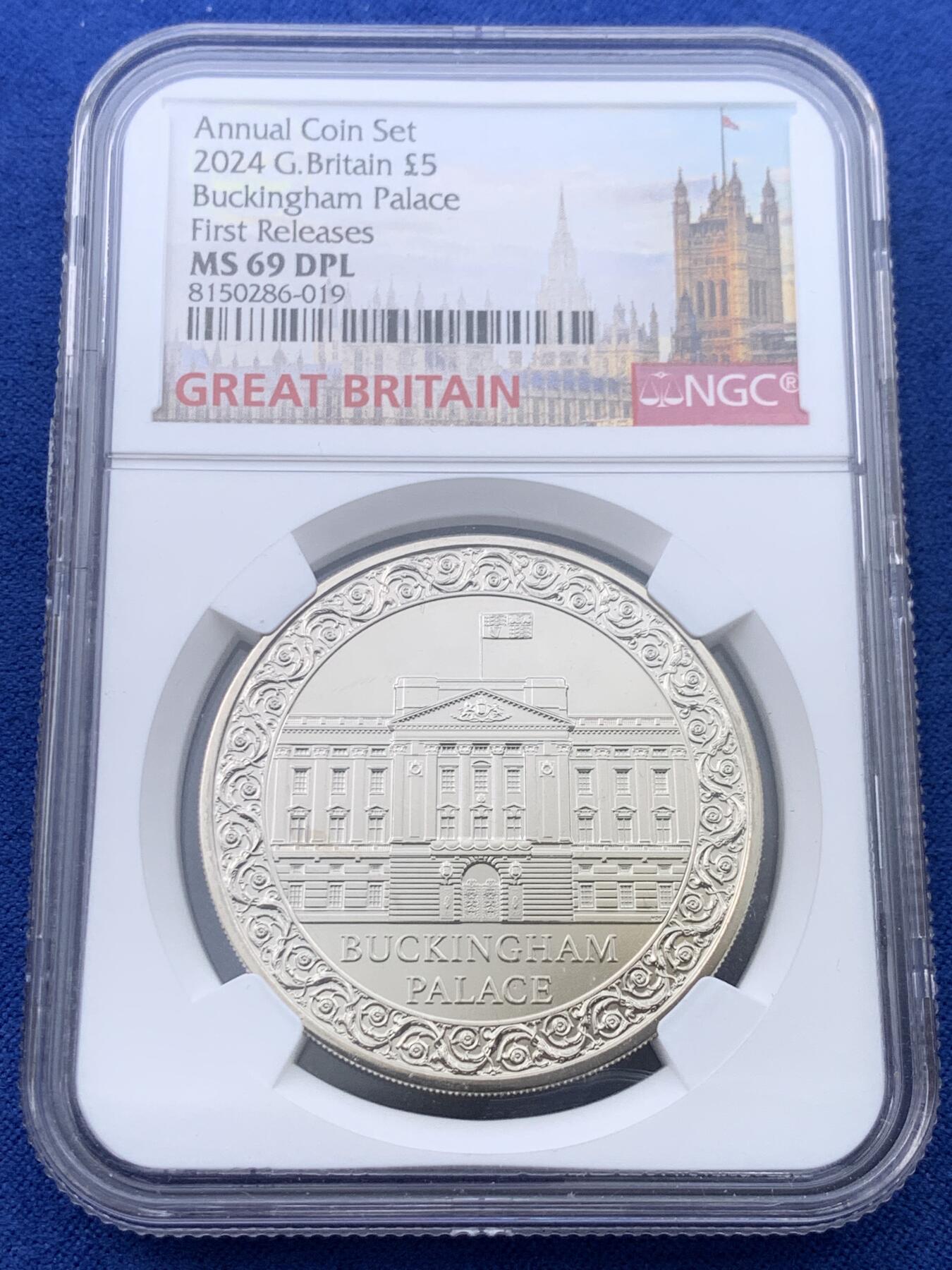 《竞宝斋》第443场 周日，周一，2场连拍 （全场包邮） NGC MS69DPL 英国2024年白金汉宫5英镑