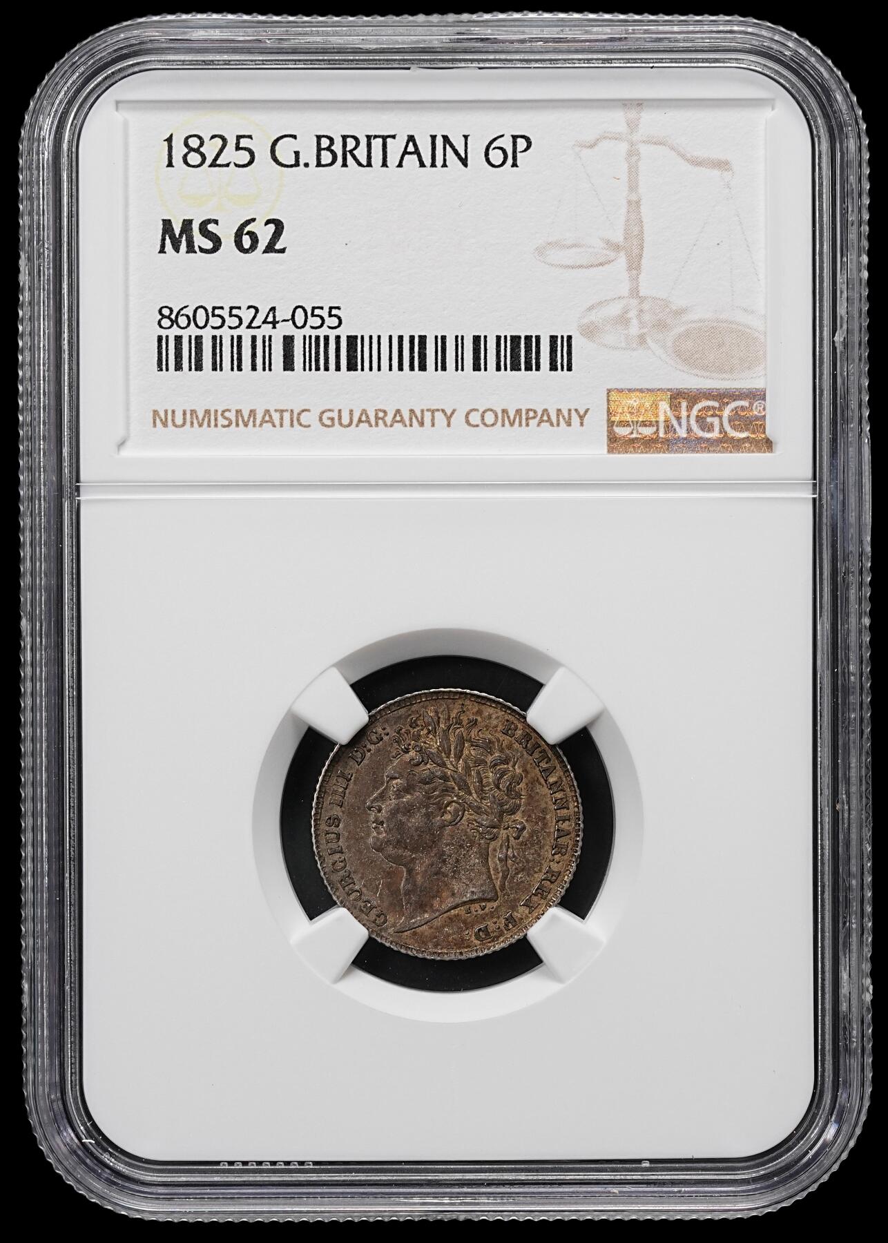 修遠堂世界钱币第九十五期 NGC MS62 1825年英国6便士银币 稀少品种