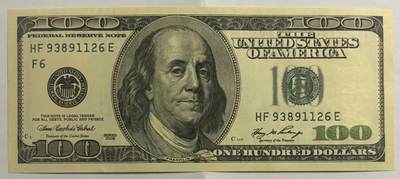 《外钞收藏家》第五百九十期（欧洲强钞、港币、硬通货及丰富裸币大拍场）（本平台长期征集拍品、欢迎藏友们联系合作） - 2006年 大头版100美元 号码无47 实物图