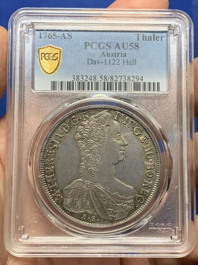 《竞宝斋》第443场 周日，周一，2场连拍 （全场包邮） - PCGS AU58 奥地利1765-AS 原铸大奶妈玛丽亚.特雷西娅 1泰勒 银币 唯一冠军分，难得没有减重痕迹。
