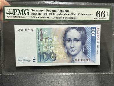 《外钞收藏家》第五百九十期（欧洲强钞、港币、硬通货及丰富裸币大拍场）（本平台长期征集拍品、欢迎藏友们联系合作） - 1989年德国100马克 克拉拉 初版 AA冠 PMG66 无47靓号