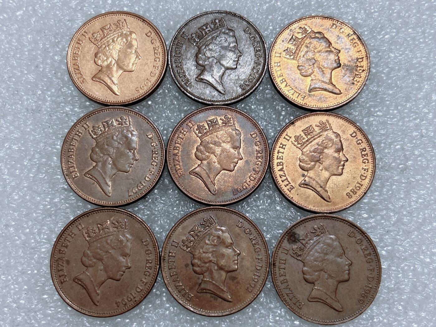 第一海外回流一元起拍收藏 散集专场  第274期 英国2便士硬币 9枚