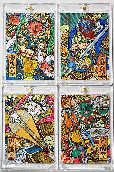 白泽拍卖卡牌手绘专场第29期（忽有故人心上过，回首山河已是秋） - 2025 卢艺丰手绘卡 4张 四大天王  卢艺丰亲签 卡砖封装