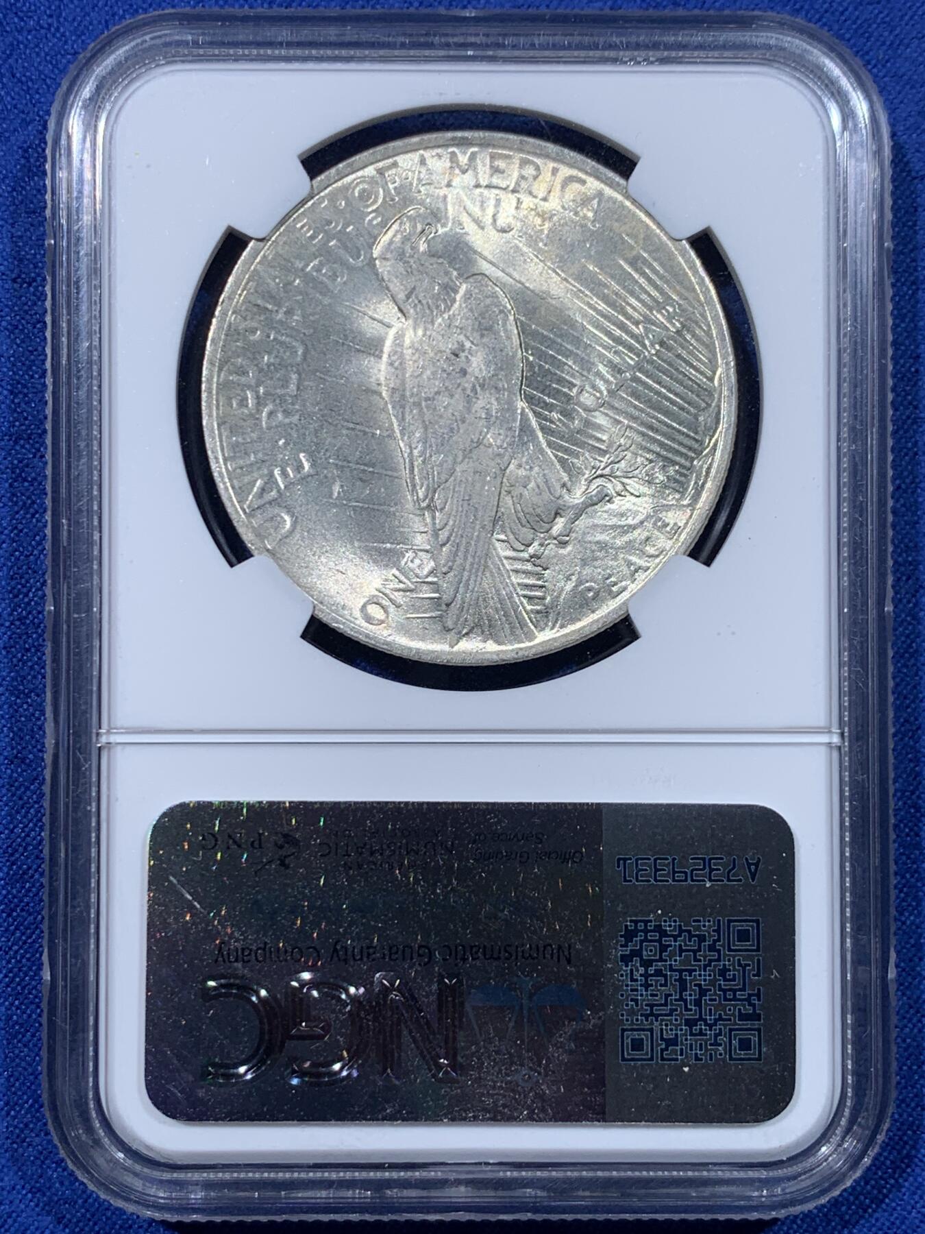 《竞宝斋》第443场 周日，周一，2场连拍 （全场包邮） NGC MS64 美国1923年和平一元银币