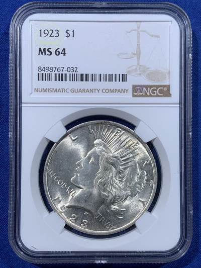《竞宝斋》第443场 周日，周一，2场连拍 （全场包邮） - NGC MS64 美国1923年和平一元银币