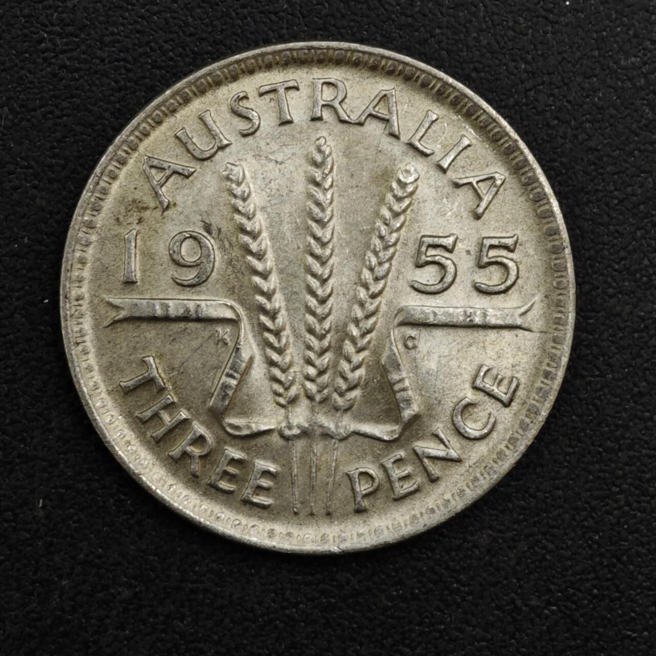 【淘币小摊】实时拍第八百一十三拍   散币场   满百包邮可预留二周 每周一统一发货   澳大利亚1955年伊丽莎白二世3便士银币