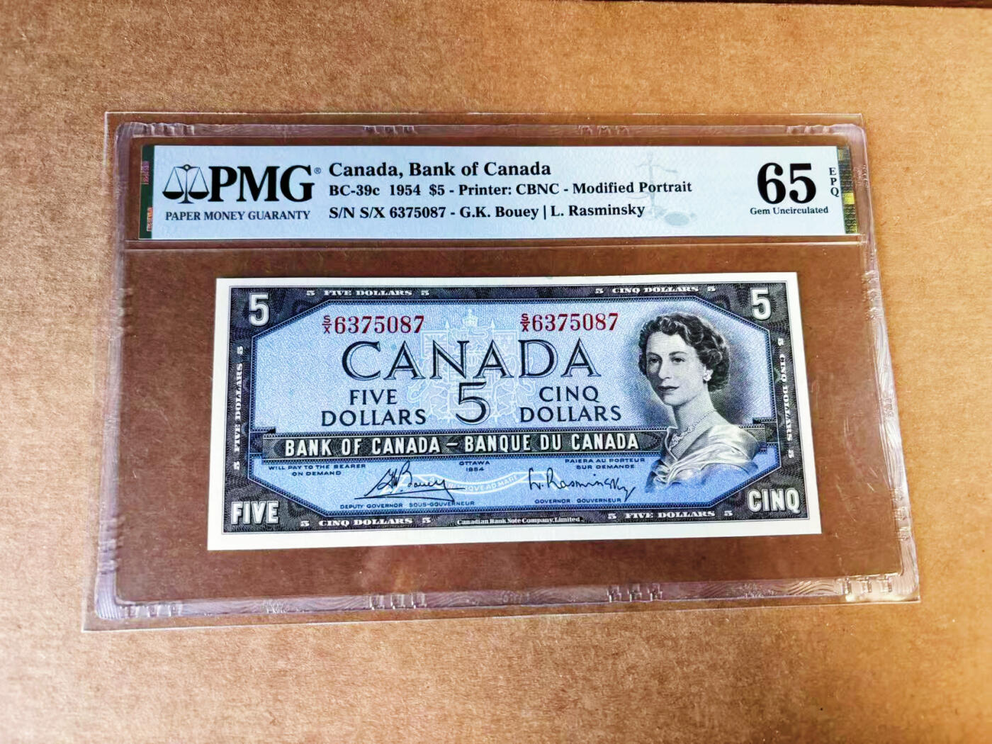 【Blue Auction】世界纸币精拍第757期——18级TOP拍卖/信誉/品质/专业/高效💫   加拿大 1954年5元 女王 PMG65EPQ 