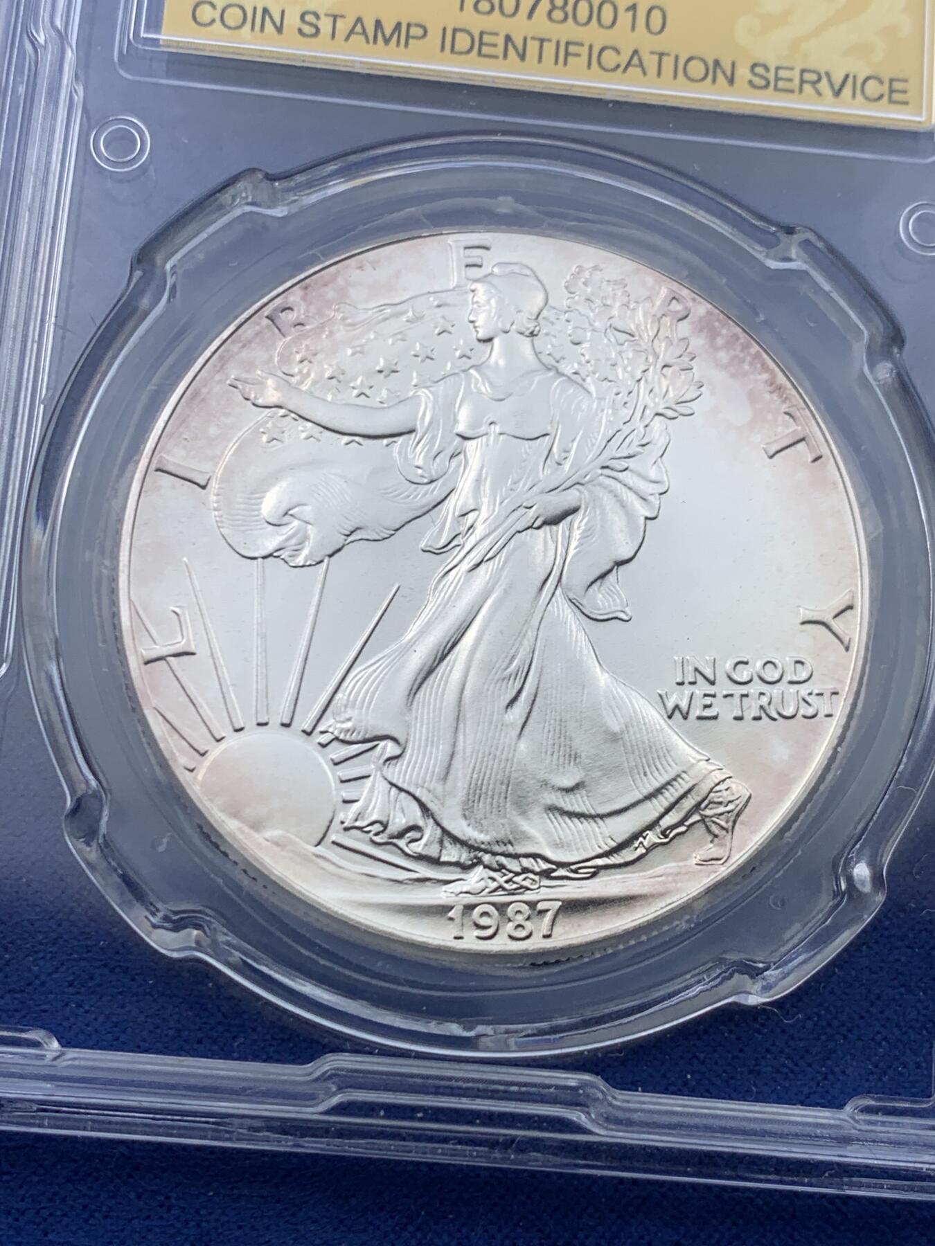 《竞宝斋》第443场 周日，周一，2场连拍 （全场包邮） CSIS-GREAT MS67 美国1987年行走女神1美元银币 1盎司999银