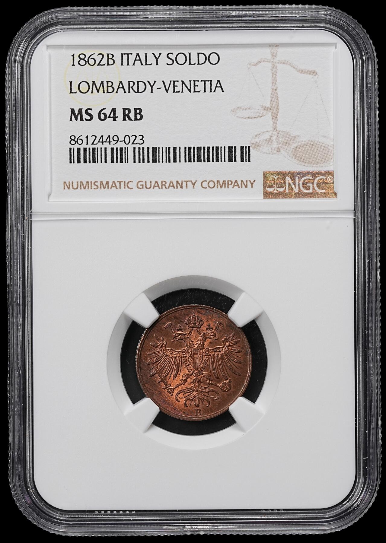 修遠堂世界钱币第九十五期 NGC MS64RB 1862年伦巴第-威尼西亚王国1 SOLDO  唯一冠军分