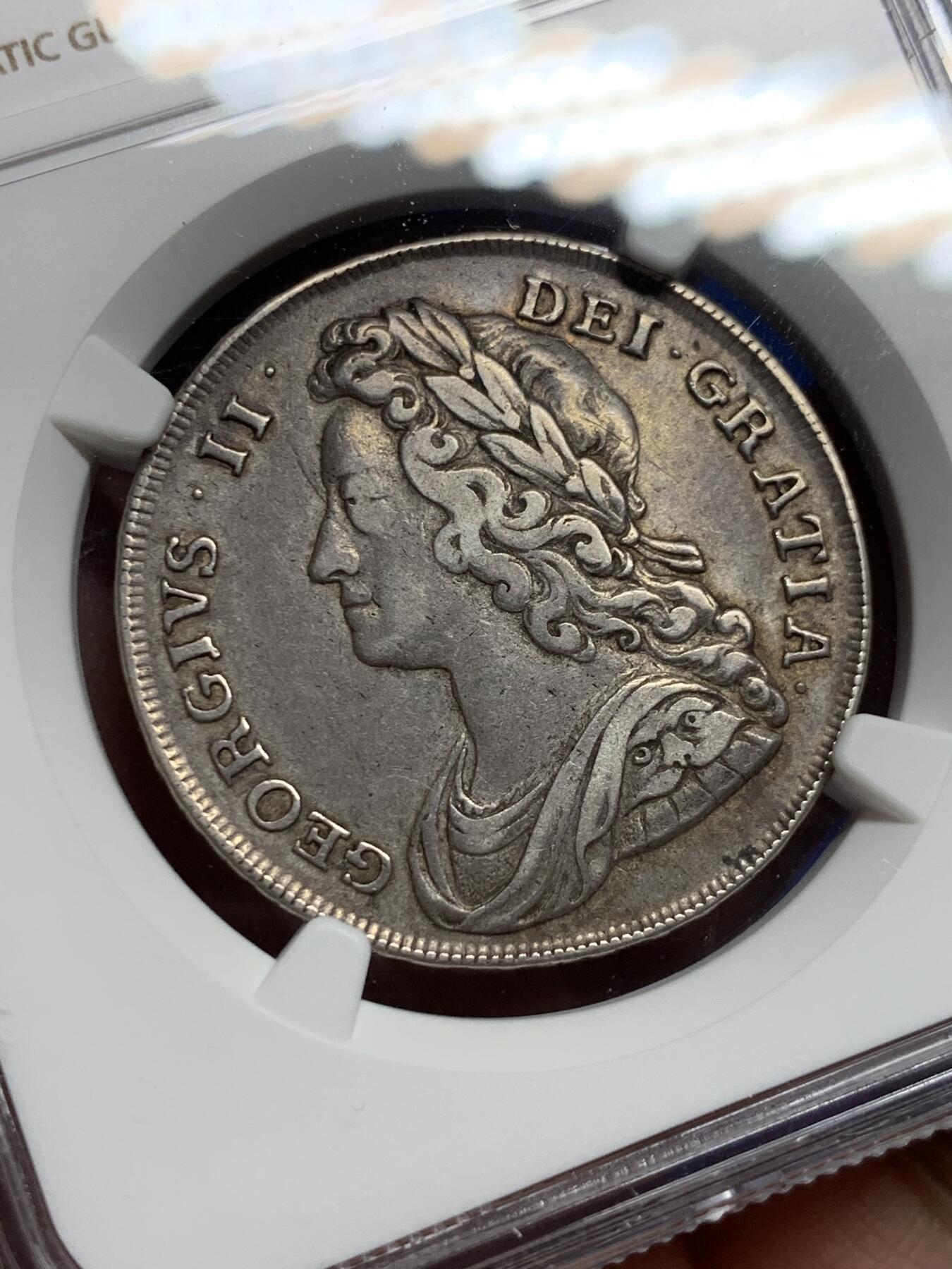 《竞宝斋》第443场 周日，周一，2场连拍 （全场包邮） NGC XFD 1741年英国乔治二世玫瑰半克朗银币  错杀，肉眼看边齿没有问题，细节好，稀少品种