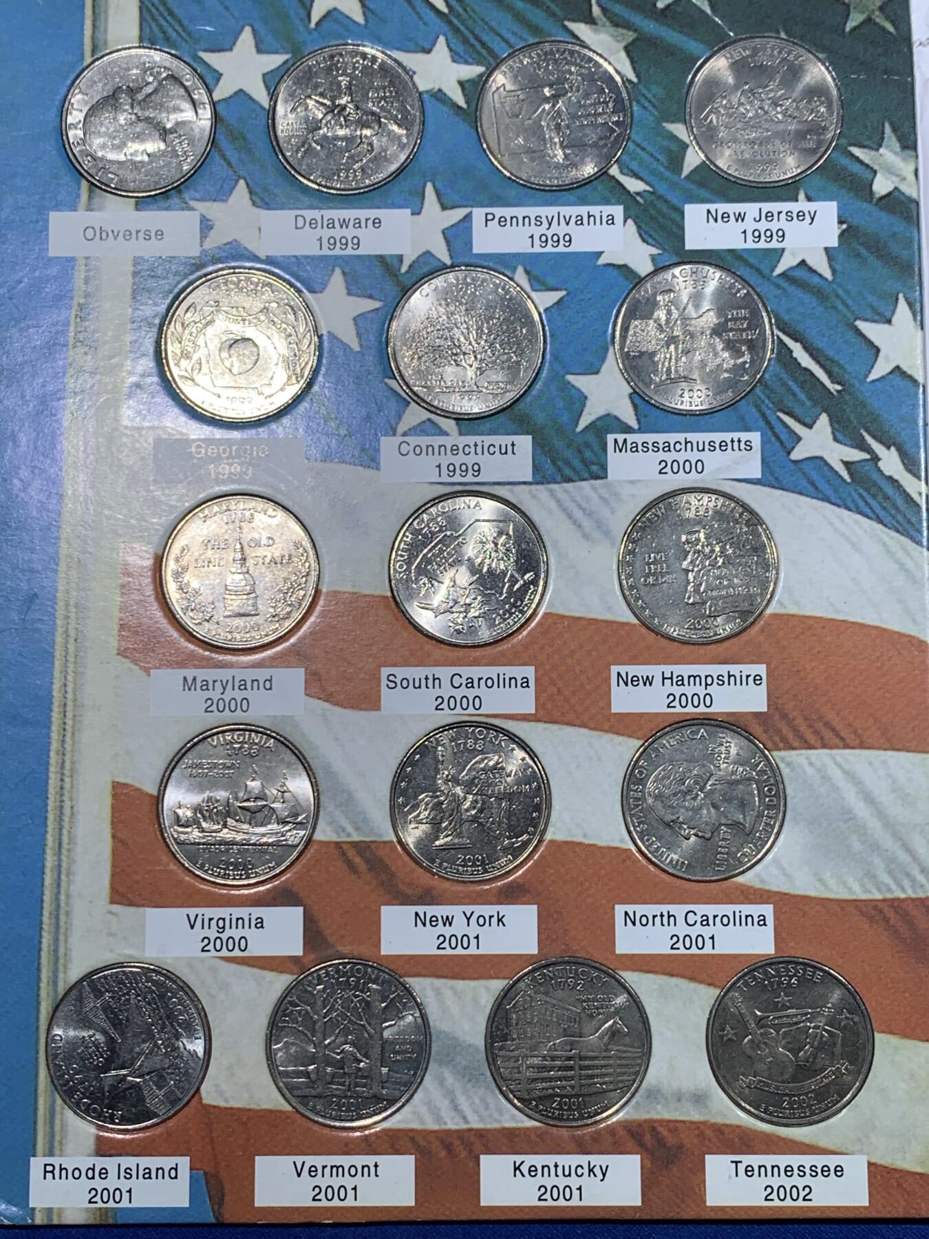 《竞宝斋》第443场 周日，周一，2场连拍 （全场包邮） 美国州币原光一本51枚+美国1986年50分自由女神像精制币