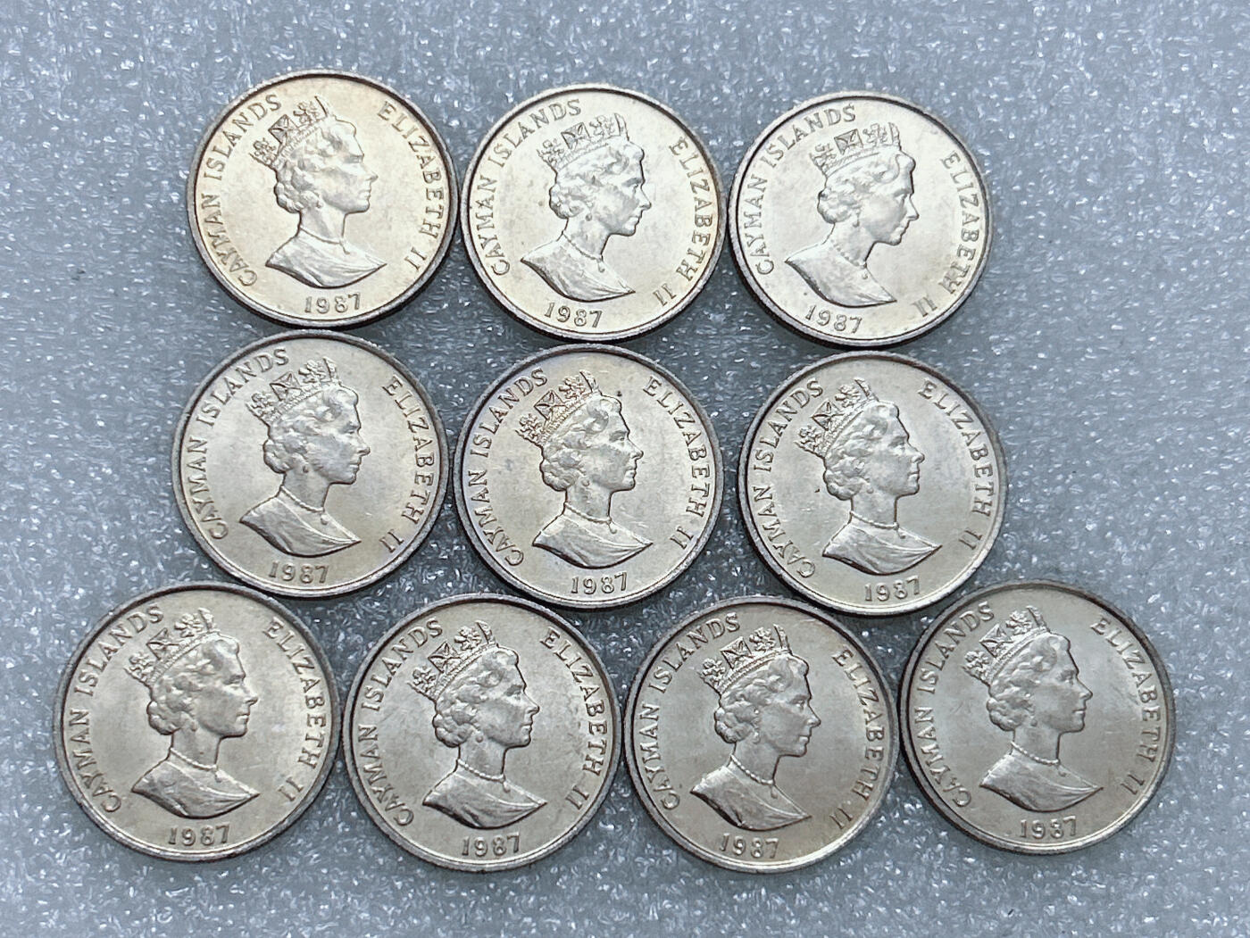 第一海外回流一元起拍收藏 散集专场  第274期 英属开曼群岛1987年25分硬币 10枚 英国女王高冠版 原光品
