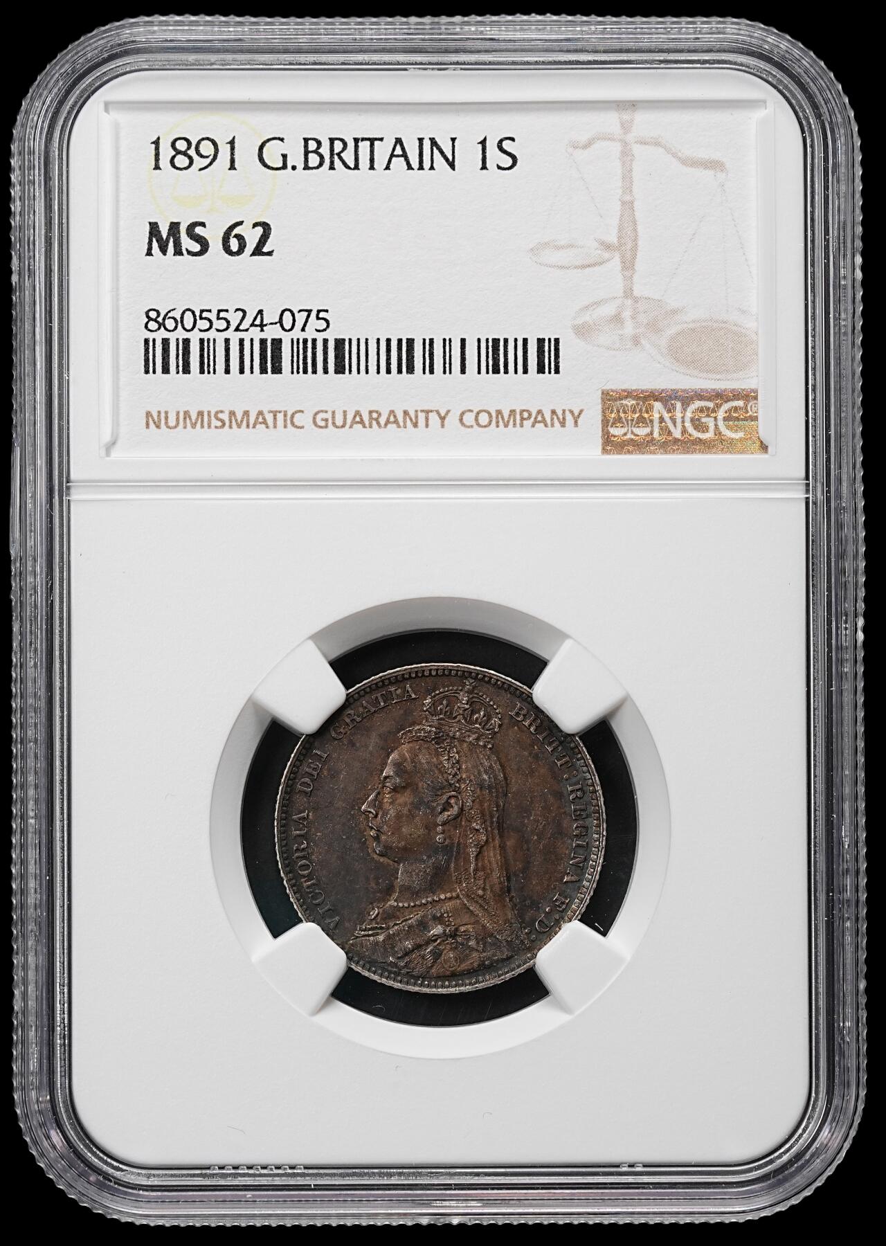 修遠堂世界钱币第九十五期 NGC MS62 1891年英国1先令银币 极美酱彩