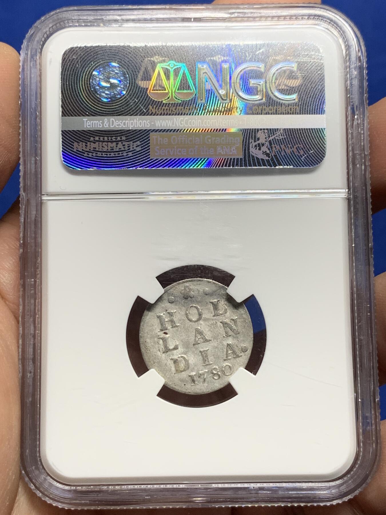 《竞宝斋》第443场 周日，周一，2场连拍 （全场包邮） NGC AU58 荷兰1780年2s银币 购自欧洲老藏家 打制深峻完整 老盒严评压分