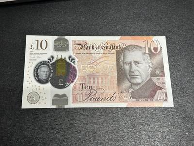 《外钞收藏家》第五百九十期（欧洲强钞、港币、硬通货及丰富裸币大拍场）（本平台长期征集拍品、欢迎藏友们联系合作） - 2023年英国查尔斯版10镑 全新UNC