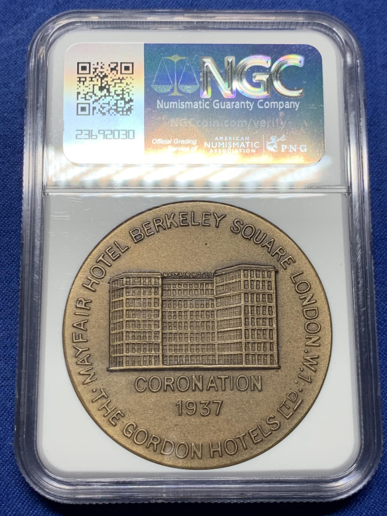 《竞宝斋》第443场 周日，周一，2场连拍 （全场包邮） NGC MS64BN 1937英国国王乔治六世加冕典礼‌纪念铜章