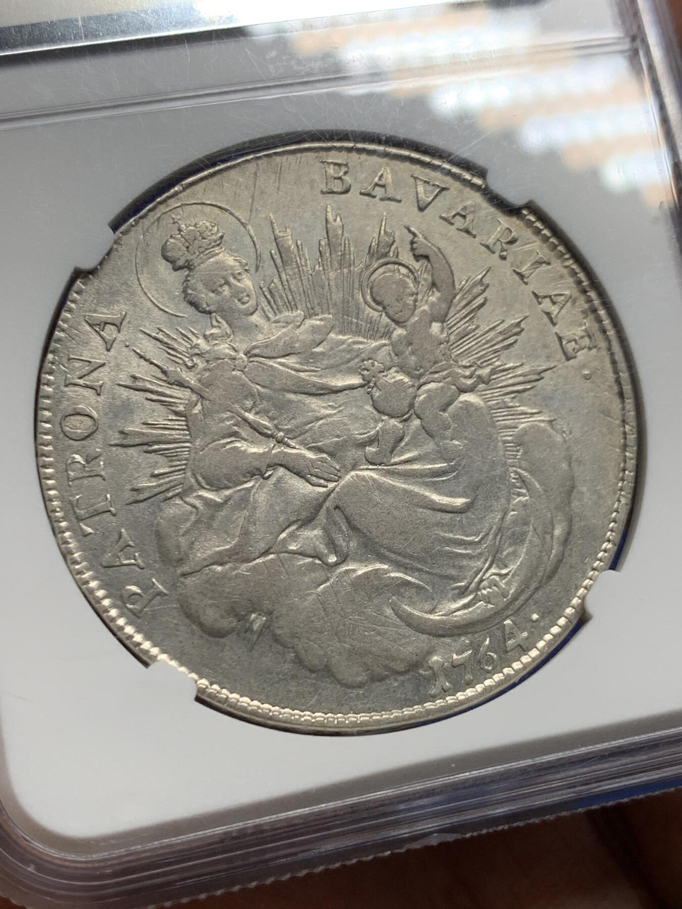 《竞宝斋》第443场 周日，周一，2场连拍 （全场包邮） NGC XF45 德国巴伐利亚1764年圣母抱婴泰勒银币