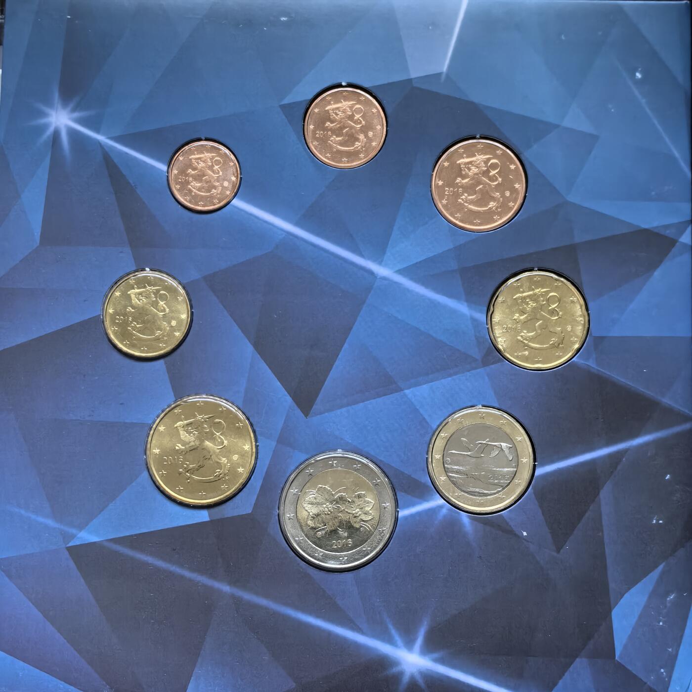 道一币馆币章第一百五十六场 原包装 芬兰2016年欧元套币八枚套