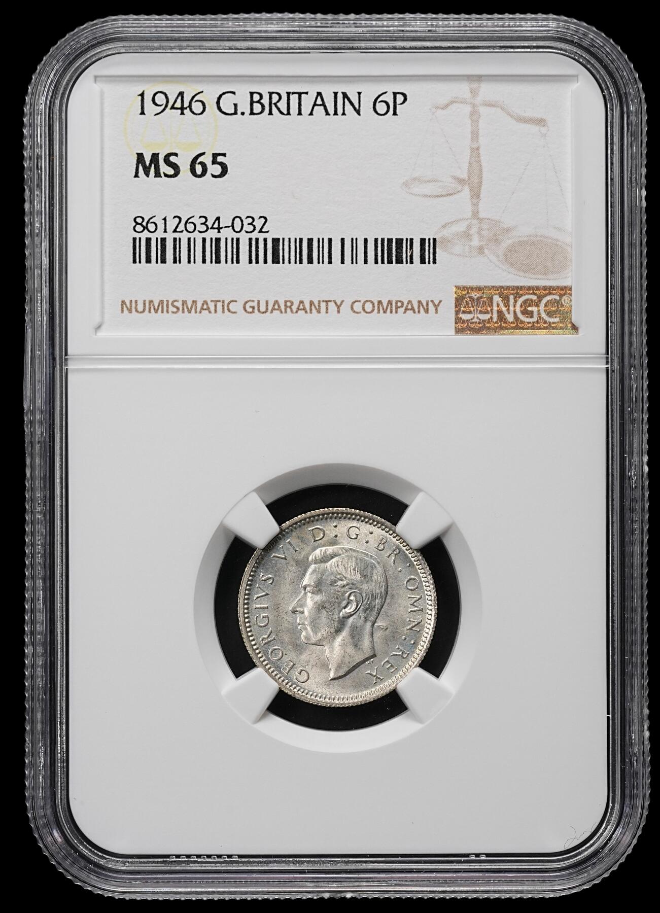 修遠堂世界钱币第九十五期 NGC MS65 1946年英国6便士银币