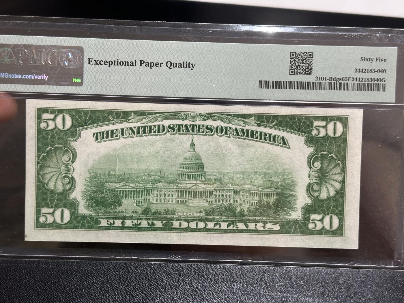 《外钞收藏家》第五百九十期（欧洲强钞、港币、硬通货及丰富裸币大拍场）（本平台长期征集拍品、欢迎藏友们联系合作） 1928年美国小头版50美元 PMG65 亚军分 无47 尾636