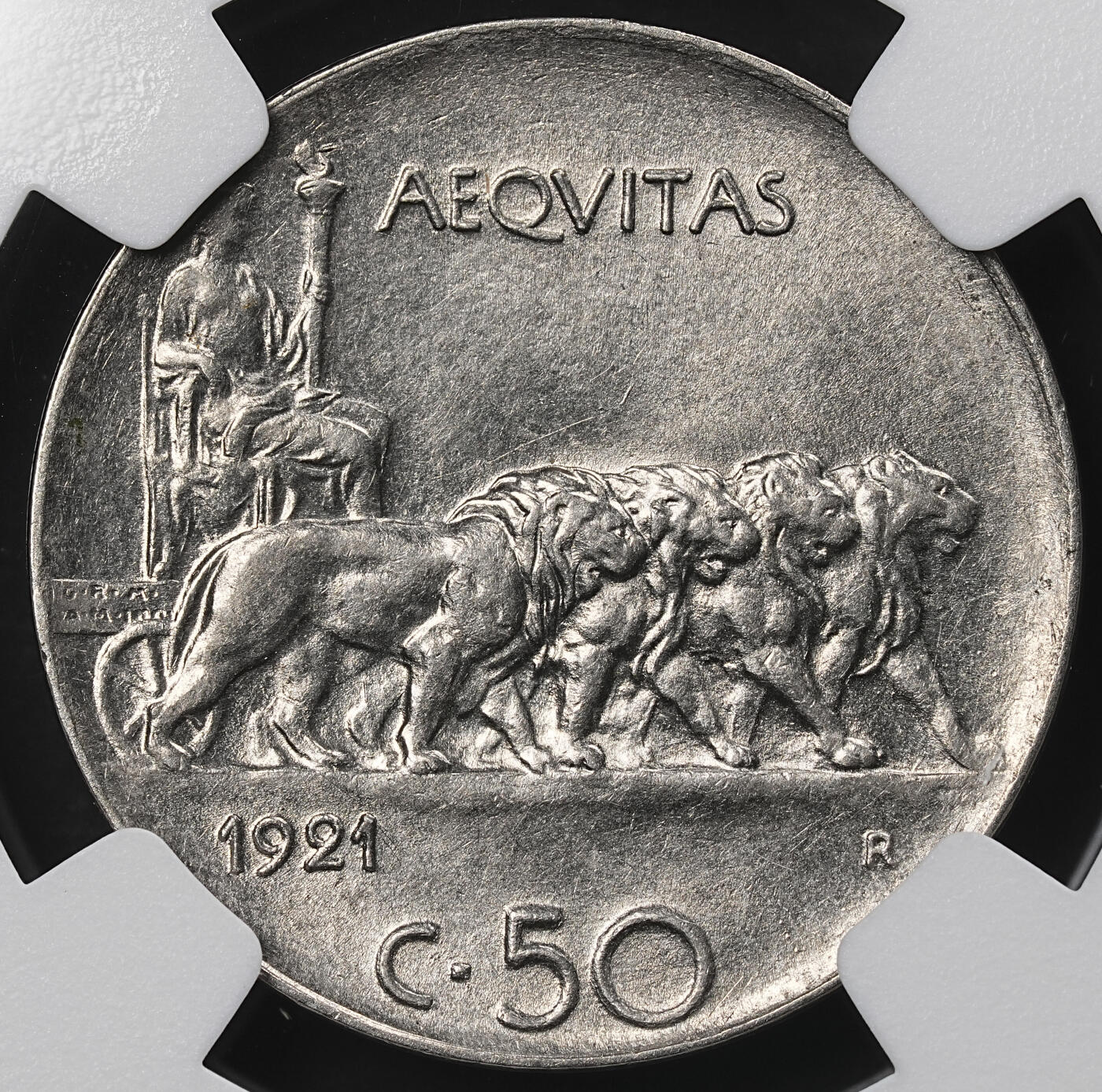 修遠堂世界钱币第九十五期 NGC MS62 1921年意大利50分