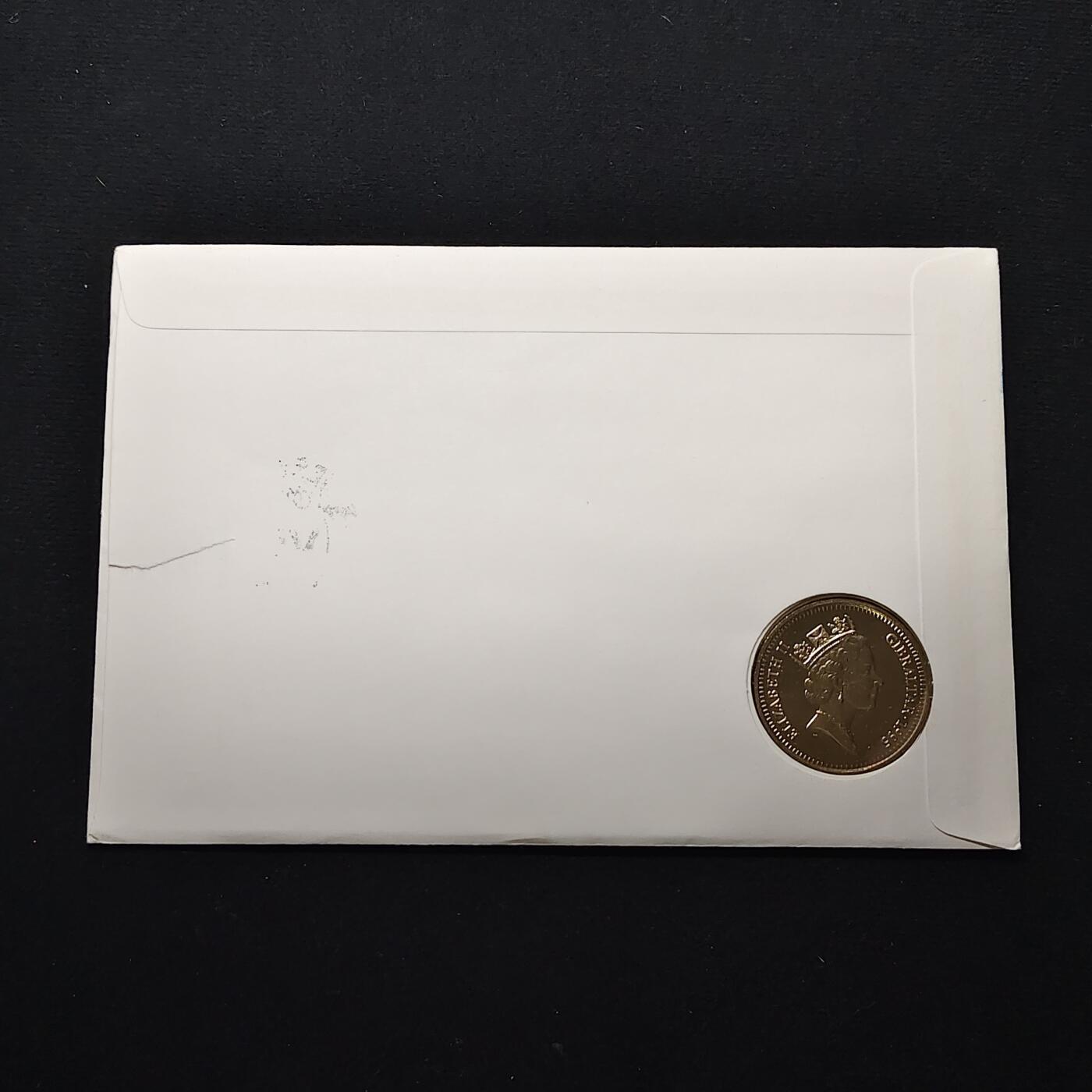 【全场包邮】纯粹捡漏拍482场（免费代拍第19场）-币封+套装+富兰克林（注意佣金） 【邮币封】直布罗陀1995年5镑欧洲解放50周年纪念币邮币封