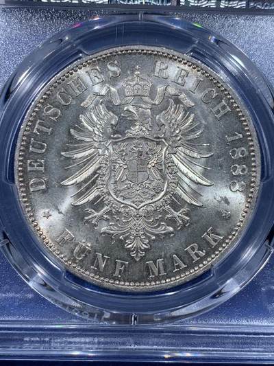 PCGS-MS64 德国普鲁士1888年弗里德里希短翅鹰流通5马克银币
