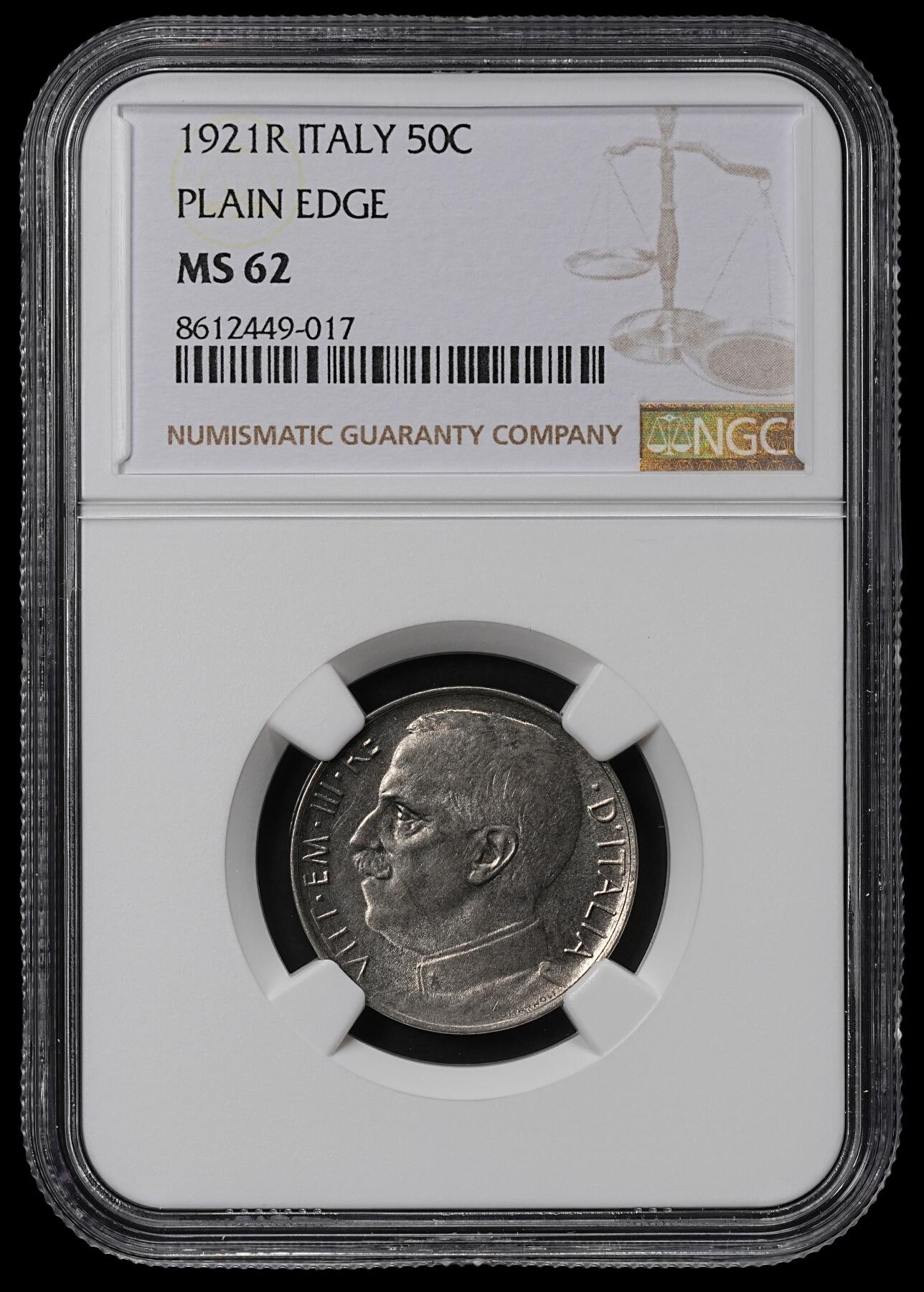 修遠堂世界钱币第九十五期 NGC MS62 1921年意大利50分