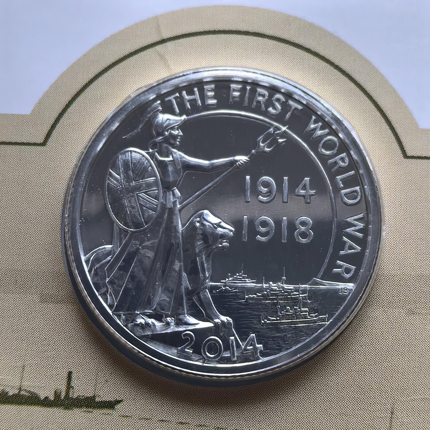 道一币馆币章第一百五十六场 原包装 英国2014年一战发生百年20镑精制银币