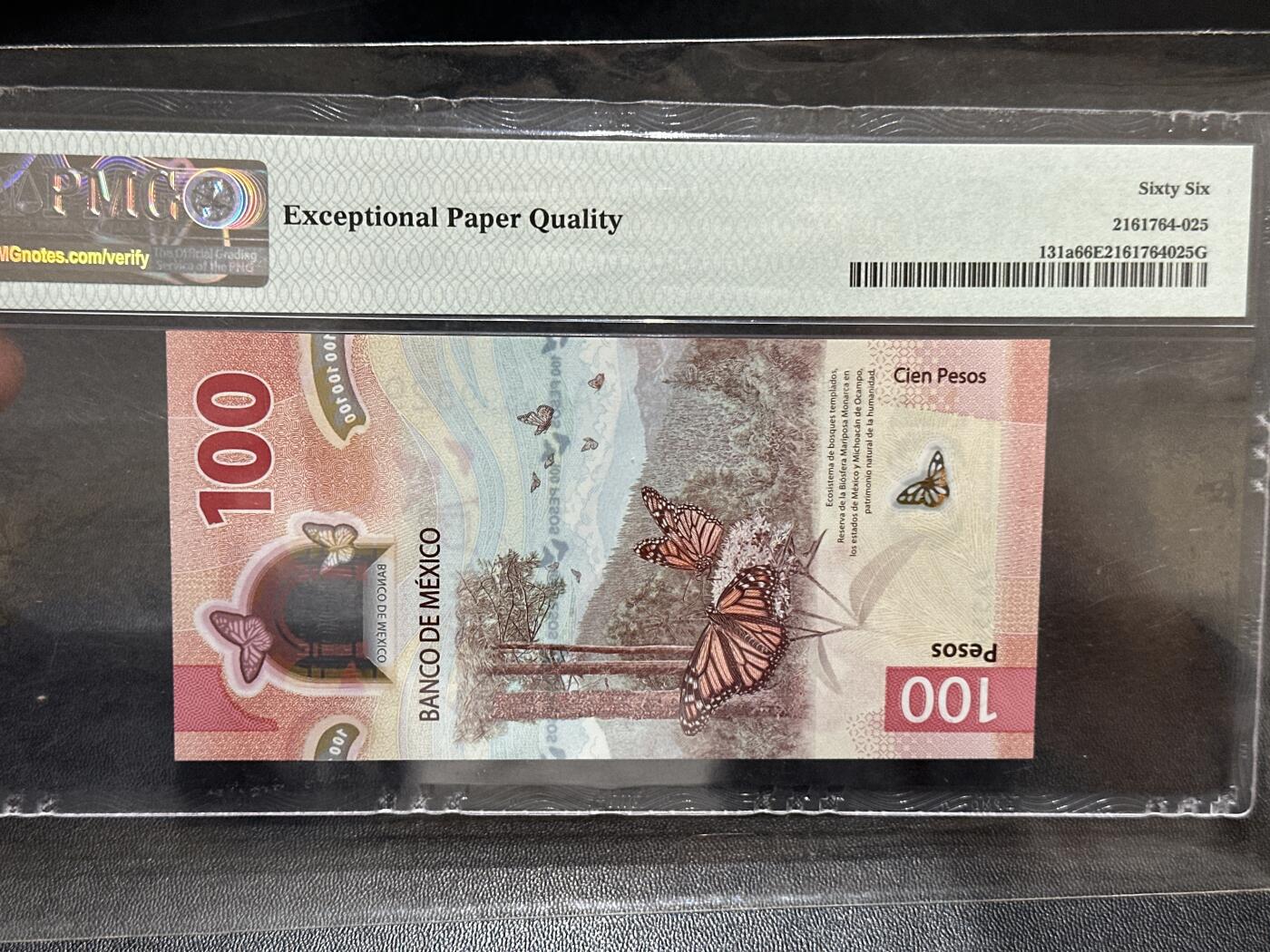 《外钞收藏家》第五百九十期（欧洲强钞、港币、硬通货及丰富裸币大拍场）（本平台长期征集拍品、欢迎藏友们联系合作） 2020年墨西哥100比索 PMG66 获奖钞 AA冠 无47靓号