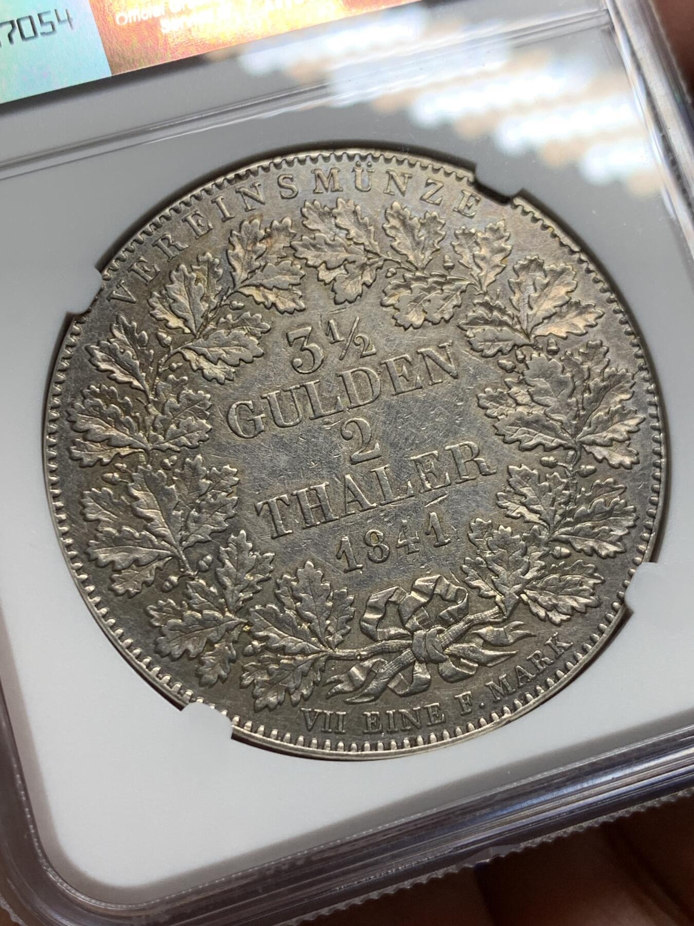 《竞宝斋》第443场 周日，周一，2场连拍 （全场包邮） NGC AUD 法兰克福1841年景观2泰勒银币 城市景观系列必备品种