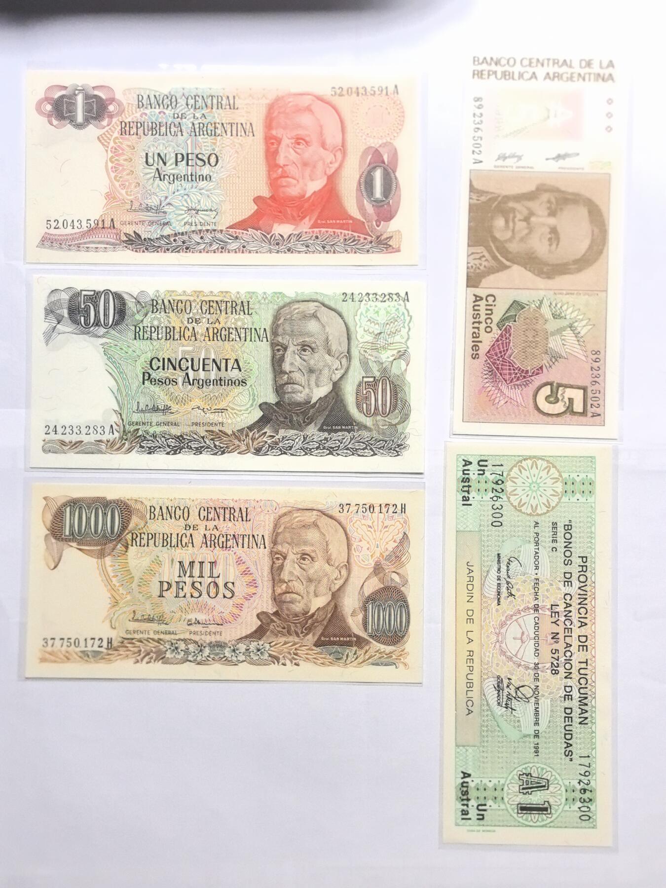 各国外币第100期 无佣金 阿根廷不同7张全新