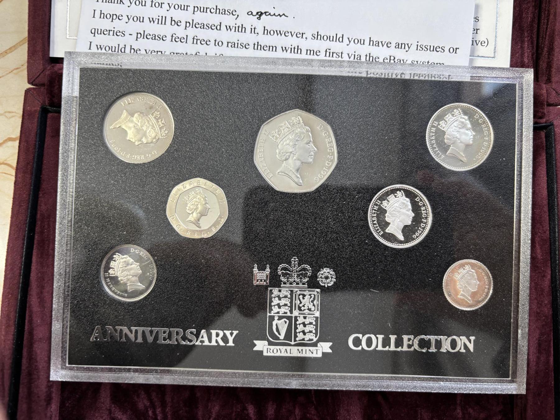 第183期拍卖 英国1996年【十进制】7枚全银精制纪念套币，925银，3.56/7.12/3.25/6.5/5.0/13.5/9.5克，发行15000套