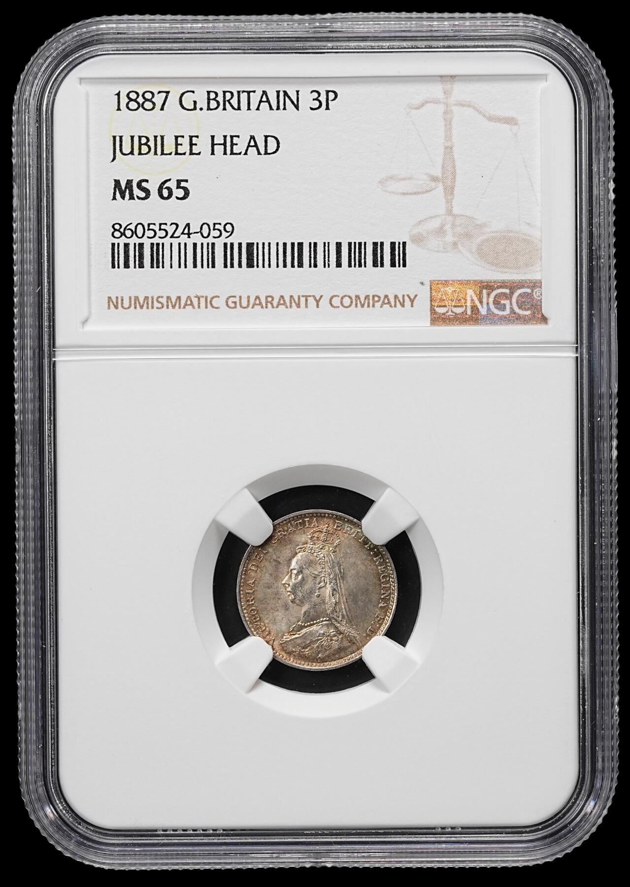 修遠堂世界钱币第九十五期 NGC MS65 1887年英国3便士银币