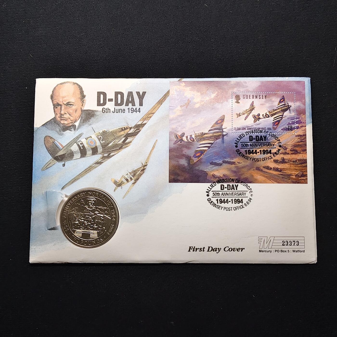 【全场包邮】纯粹捡漏拍482场（免费代拍第19场）-币封+套装+富兰克林（注意佣金） 【邮币封】根西1994年2镑诺曼底登陆50周年克朗型纪念币邮币封