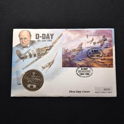 【全场包邮】纯粹捡漏拍482场（免费代拍第19场）-币封+套装+富兰克林（注意佣金） - 【邮币封】根西1994年2镑诺曼底登陆50周年克朗型纪念币邮币封