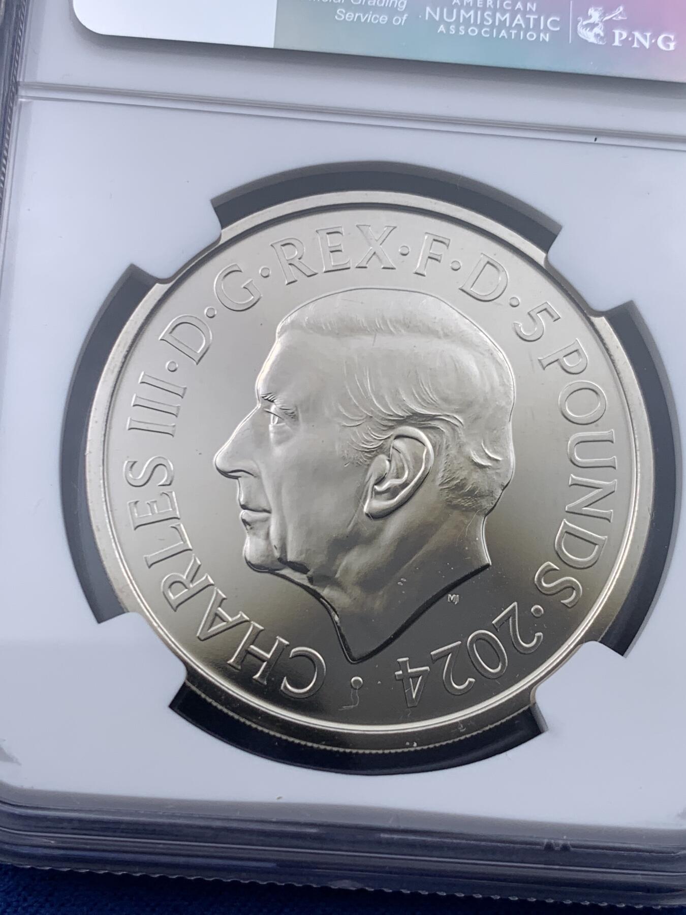 《竞宝斋》第443场 周日，周一，2场连拍 （全场包邮） NGC MS69DPL 英国2024年白金汉宫5英镑