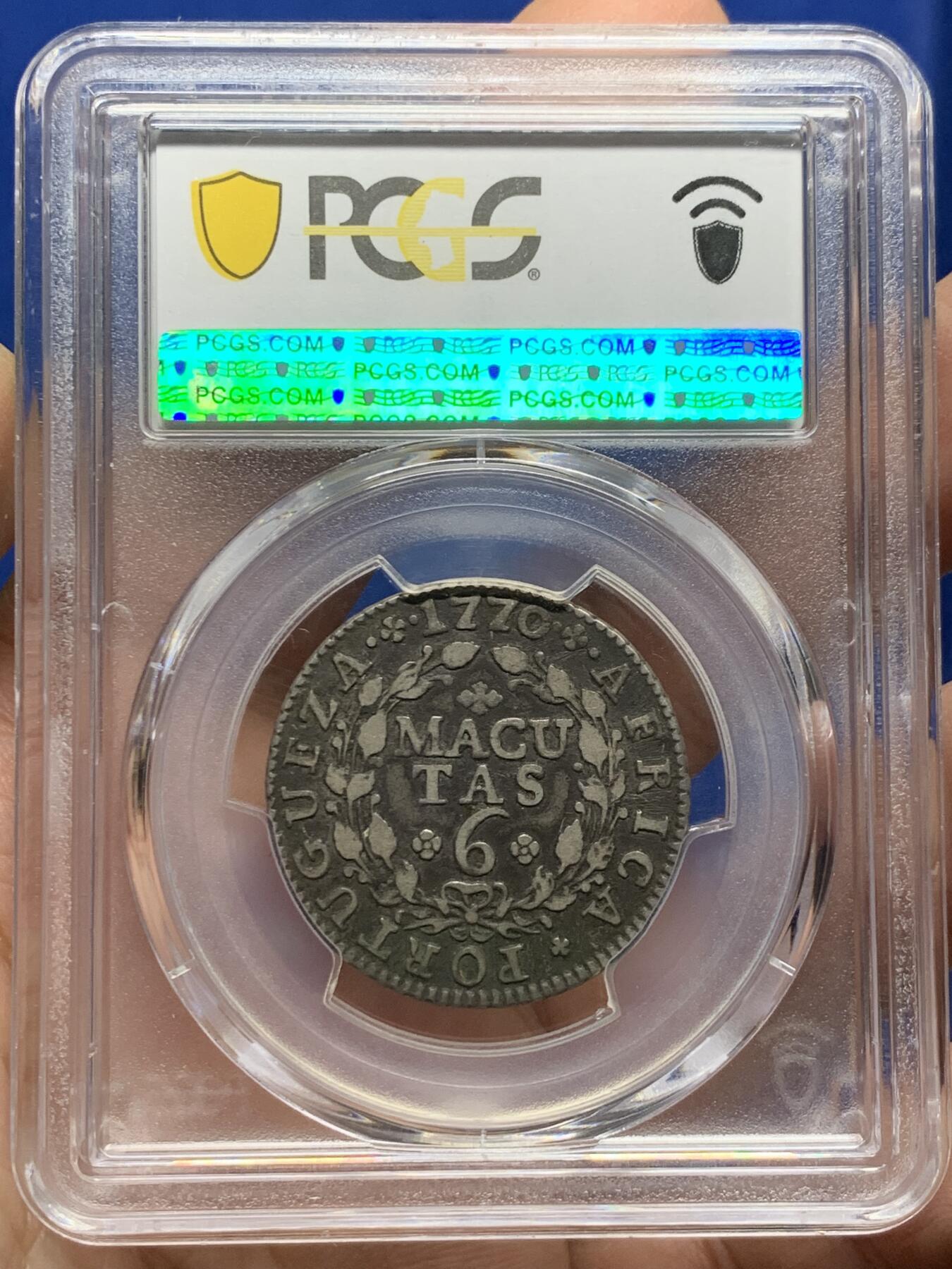 《竞宝斋》第443场 周日，周一，2场连拍 （全场包邮） PCGS VF35 葡属安哥拉 1770年 6马库塔银币 稀有面值