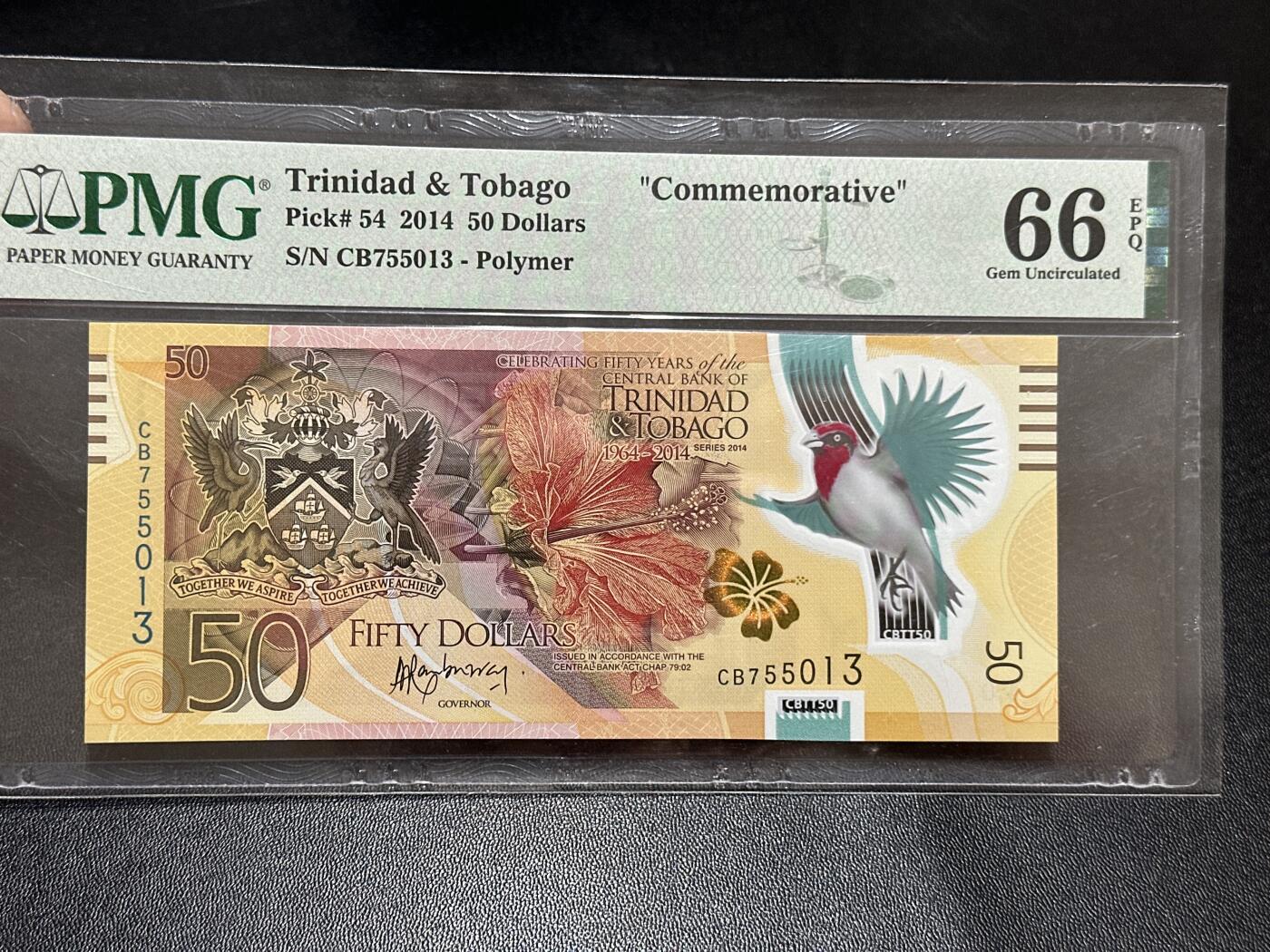 《外钞收藏家》第五百九十期（欧洲强钞、港币、硬通货及丰富裸币大拍场）（本平台长期征集拍品、欢迎藏友们联系合作） 2014年特里达尼亚和多巴哥50 PMG66 获奖钞