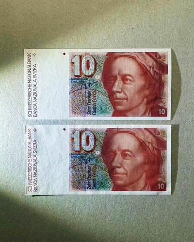 【Blue Auction】世界纸币精拍第757期——18级TOP拍卖/信誉/品质/专业/高效💫 - 【一组2张豹子号 含无47】瑞士 1980-86年10法郎 全新UNC