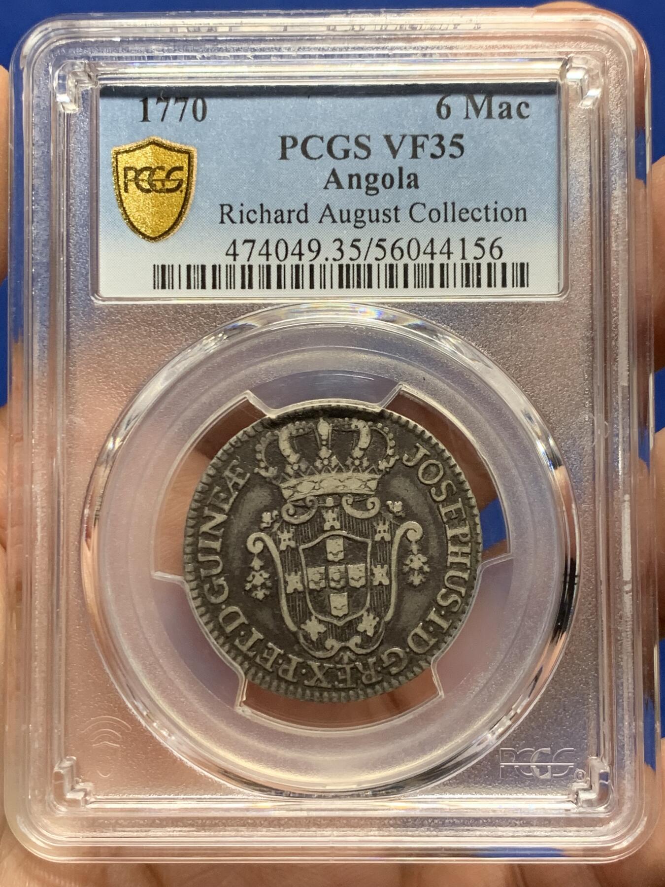 《竞宝斋》第443场 周日，周一，2场连拍 （全场包邮） PCGS VF35 葡属安哥拉 1770年 6马库塔银币 稀有面值